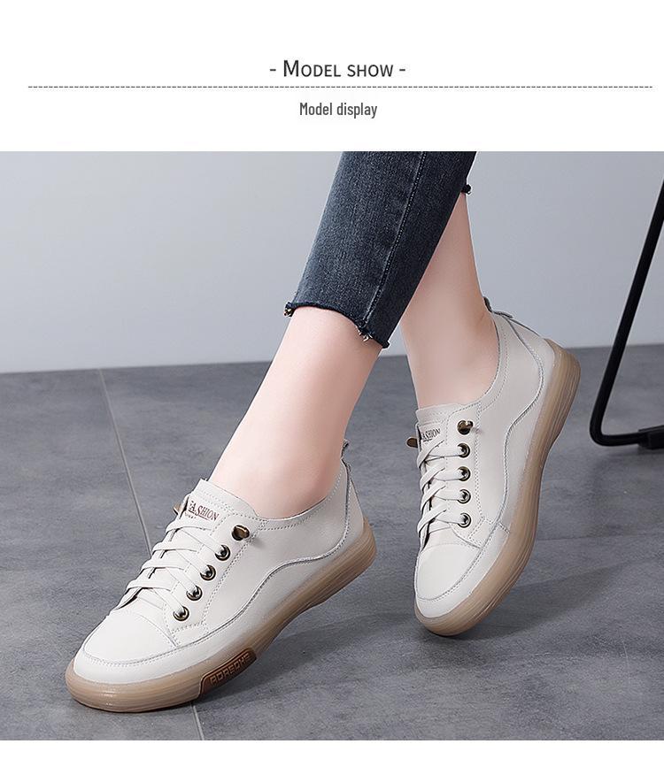 Women's White Genuine Leather Sneakers, 2025 Spring/Summer Korean Style, Hollow Out Slip-on Flats, Soft Sole, Casual Sports Skate Shoes