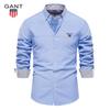 Gant 2025 Autumn Embroidery New Slim Fit Shirt Men's Casual Versatile Fashion Solid Color Long Sleeved Top