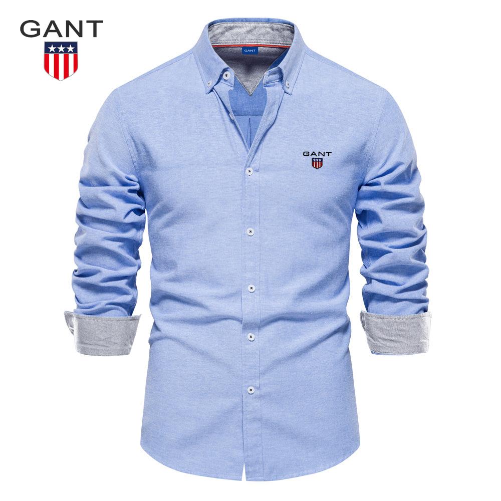 Gant 2025 Autumn Embroidery New Slim Fit Shirt Men's Casual Versatile Fashion Solid Color Long Sleeved Top