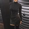 Women Sexy Sequin Turtleneck Slim Fit Lady Long Sleeve Everying Party  Dress