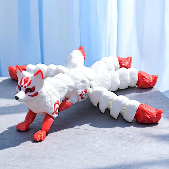 3D Printed Fox Ornament Articulated 5-Tailed Fox with Movable Joints