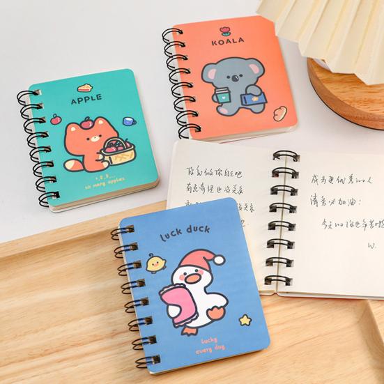 2Pcs Mini Cute Spiral Notebook Cartoon A7 Side-Turning Coil Notebook Smooth Writing Pocket Notepad 80 Pages for Study Office Journaling