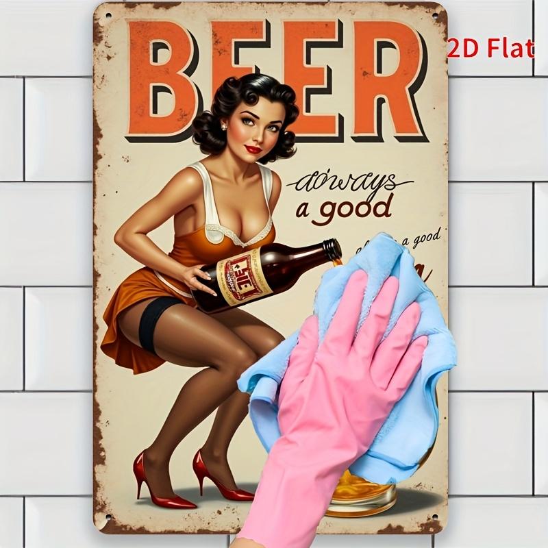 Vintage Iron Metal Beer Sign - 8x12 Inch Rustic Wall Art with Retro Tinplate Design, "Beer is a Good Idea" Text & Illustration