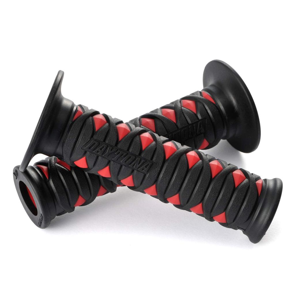 Daytona Motorcycle Grips, 125mm, 2-layer Construction, Through-end, for Handlebars with a Diameter of 22.2mm, Grippy Grips GG-D-KATANA, Red, 97482