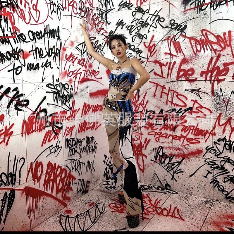 Y2K Millennial Retro Coachella Pink Comic Avatar Knitted Casual Pants