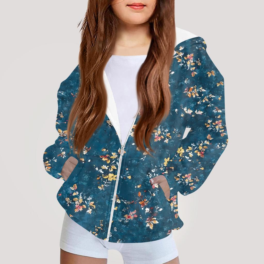 Kinder Mode Bedrucktes Langarm Kapuzensweatshirt Mädchen Hoodie Jacke