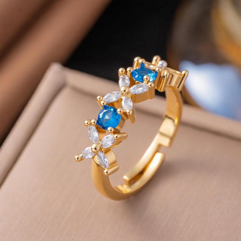Micro-Inlaid Zircon Fashion Open Ring - Adjustable Luxury Index Finger Jewelry for Women