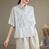 DIMANAF 2026 Women Plus Size New Summer Blouse Shirt Short Sleeve Embroidery Casual Loose Lady Tops Shirts Cotton