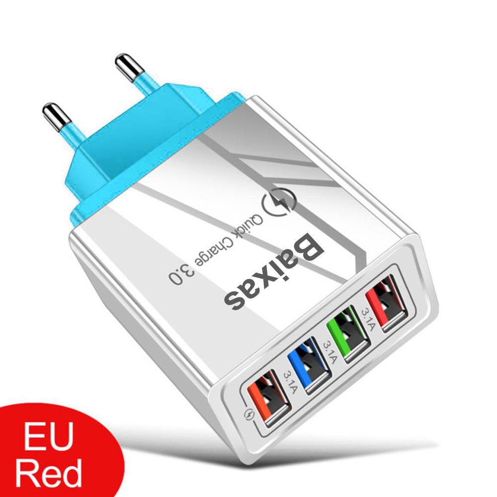 4-Port USB Mobile Charger (US/EU Standard), 3A Tablet Travel Charging Head