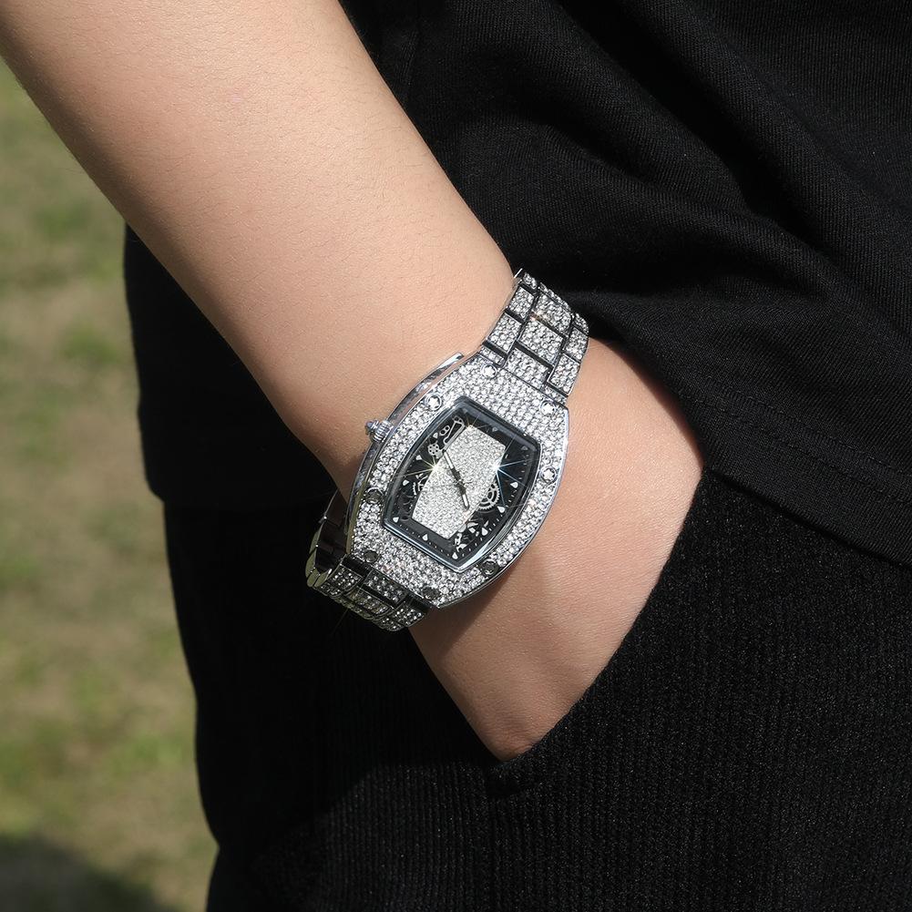Street style hip hop niche wine barrel shape men's watch simple diamond color matching quartz watch