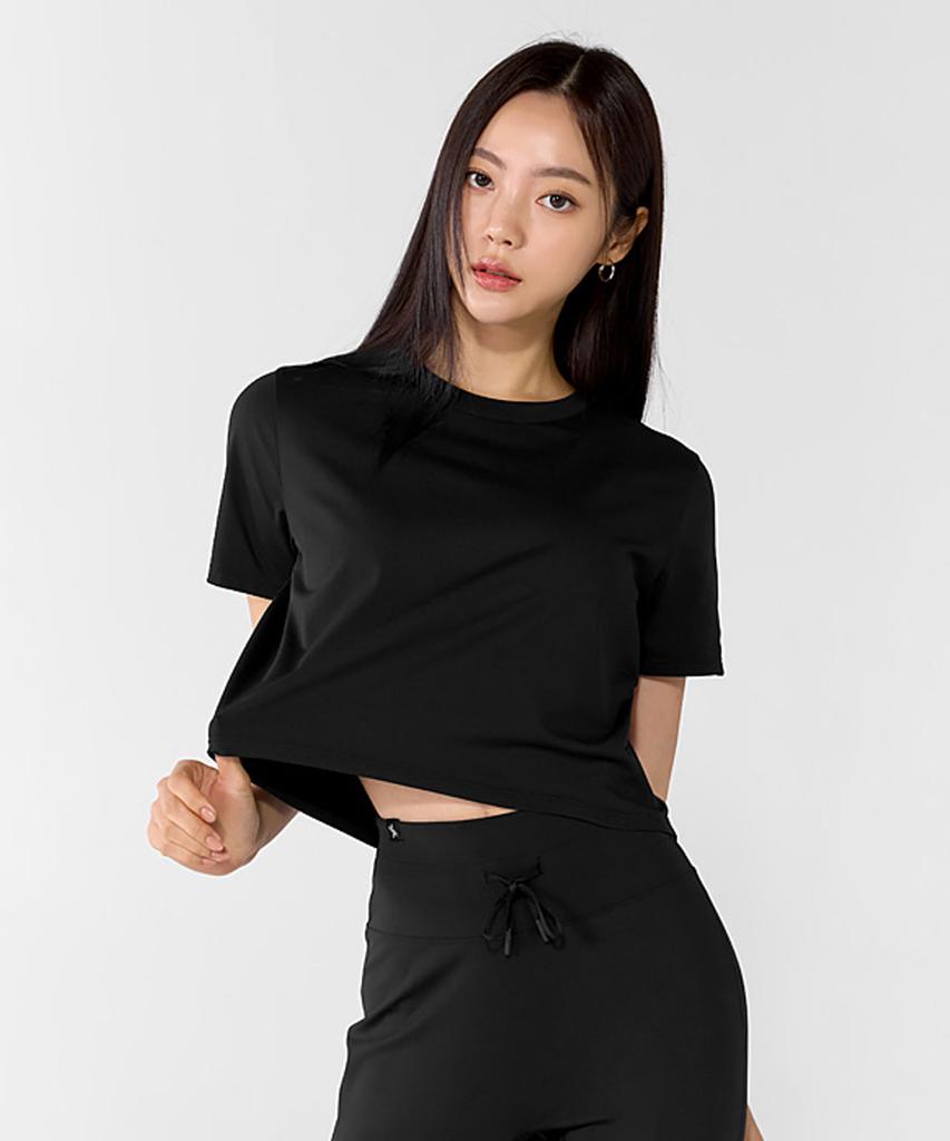 XEXYMIX Basic Stretch Crop T-Shirt Black Xwfst04H2