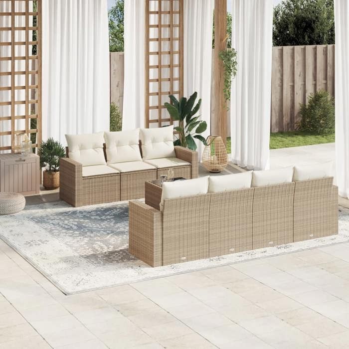 VidaXL Salon de Jardin avec Coussins 8 pcs, Canapés avec Pieds Réglables, Ensemble de Meubles d'Extérieur Patio Terrasse, 3251065