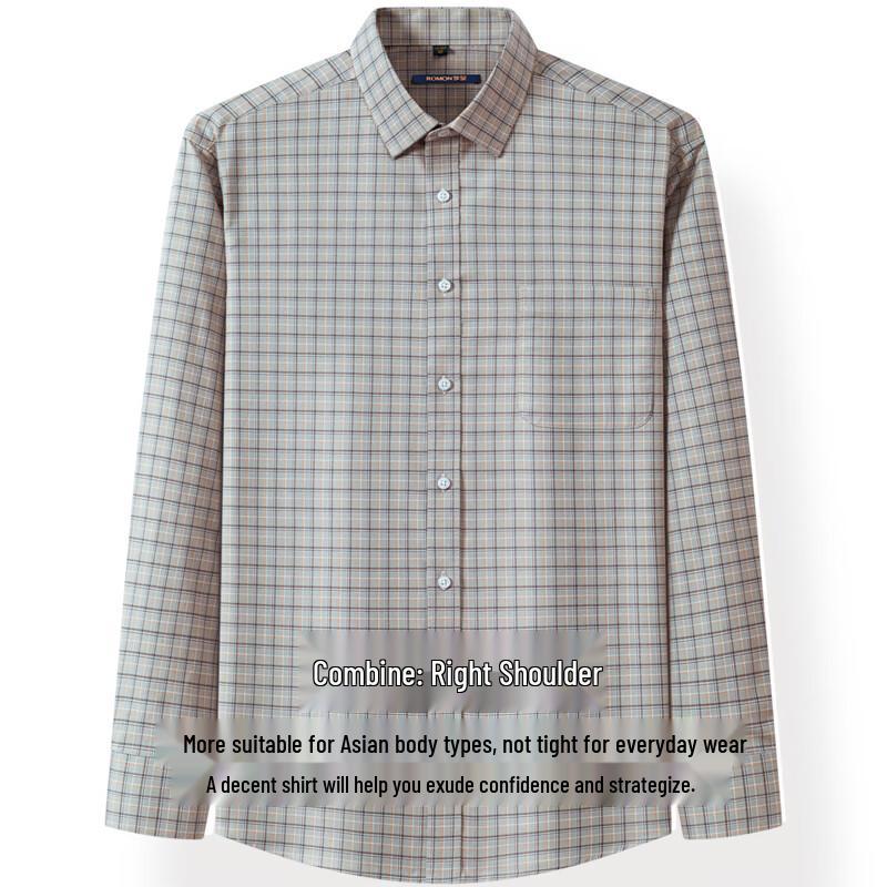 Luomeng Men's Plaid 100% Cotton Long-Sleeve Shirt