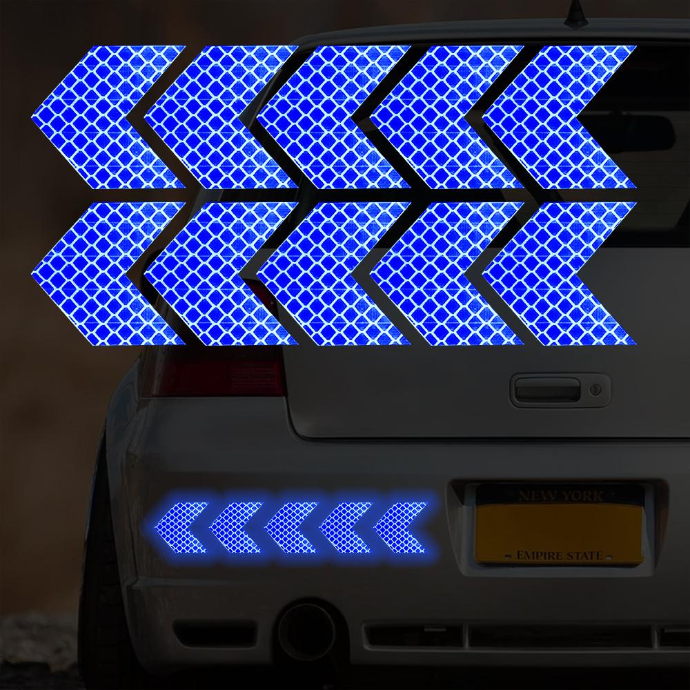 

10 шт./набор Автомобильная наклейка Светоотражающая лента-стрелка Предупреждающая наклейка безопасности для бампера автомобиля, багажника, отражателя, аварийная лента, стайлинг автомобиля синий