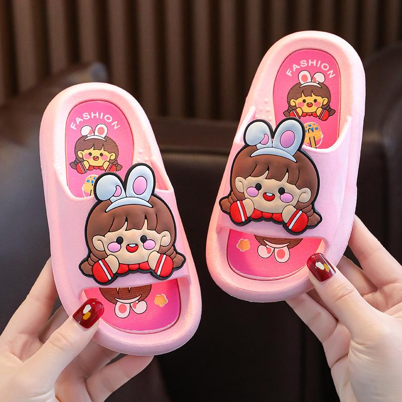 Soft Cartoon Cute Dinosaur Slippers Platform PVC Cartoon Animal Slippers Solid Anti Slip Children's Bathroom Sandals Girls