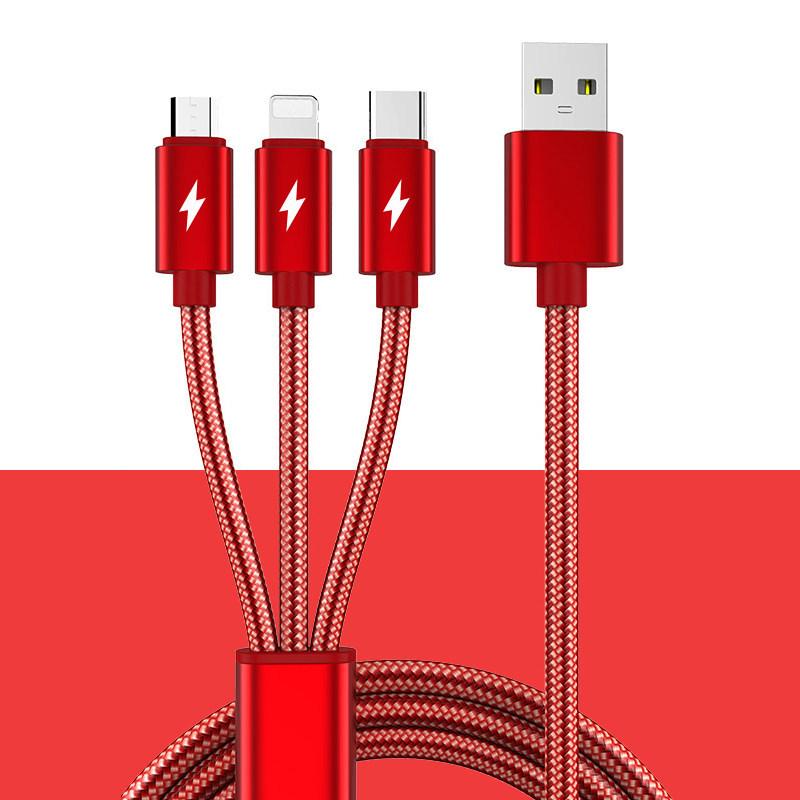2.3m Multi-Functional Fast Charging Cable for Car - Three-in-One Android Charger.