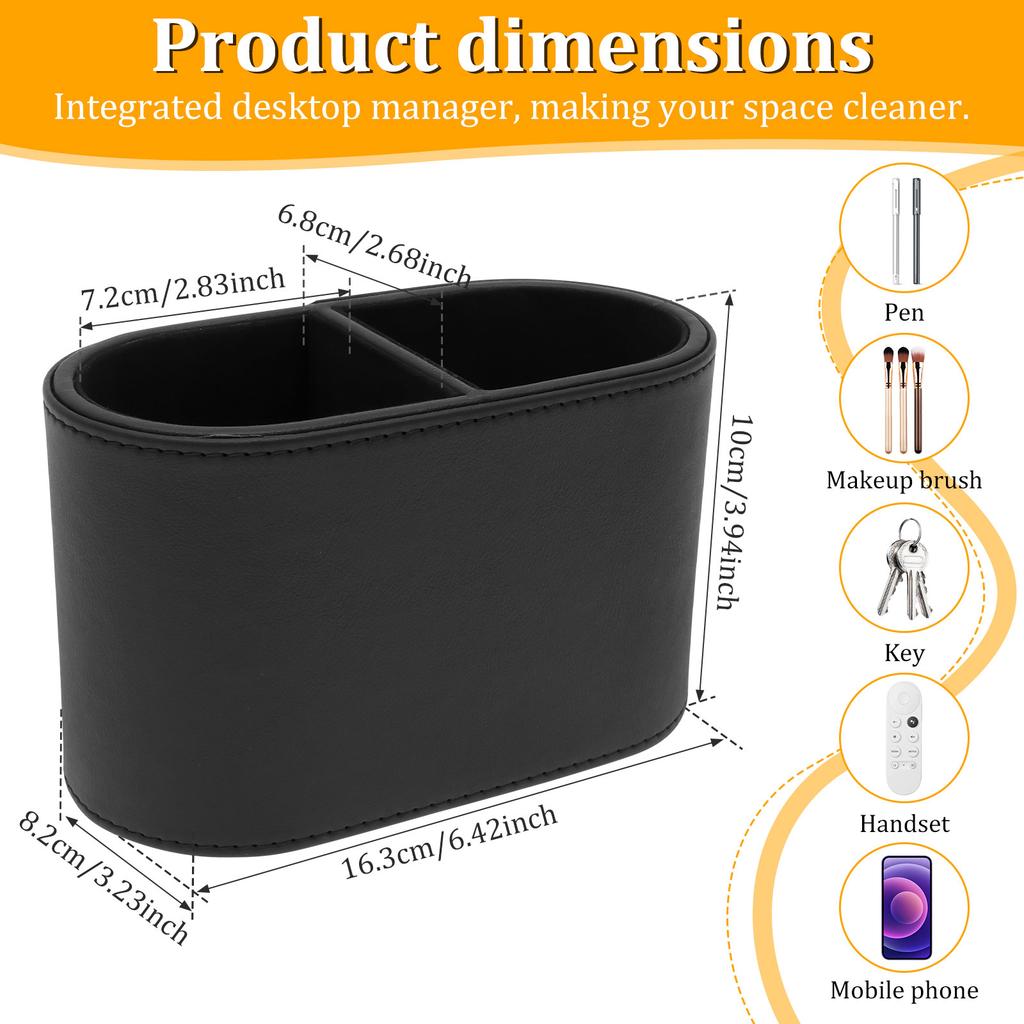 Pen Holder PU Leather Desktop Organizer Caddy with 2 Compartments Multifunctional Remote Control Holder for Home School Office