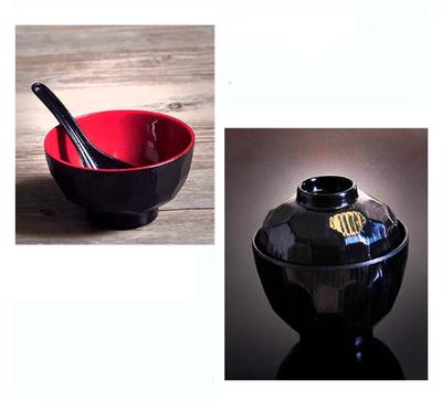 Tigela de cobertura para sopa de missô estilo japonês, plástico comercial, tigela pequena de melamina para macarrão instantâneo, louça para prato coreano, xícara, ramen, colher