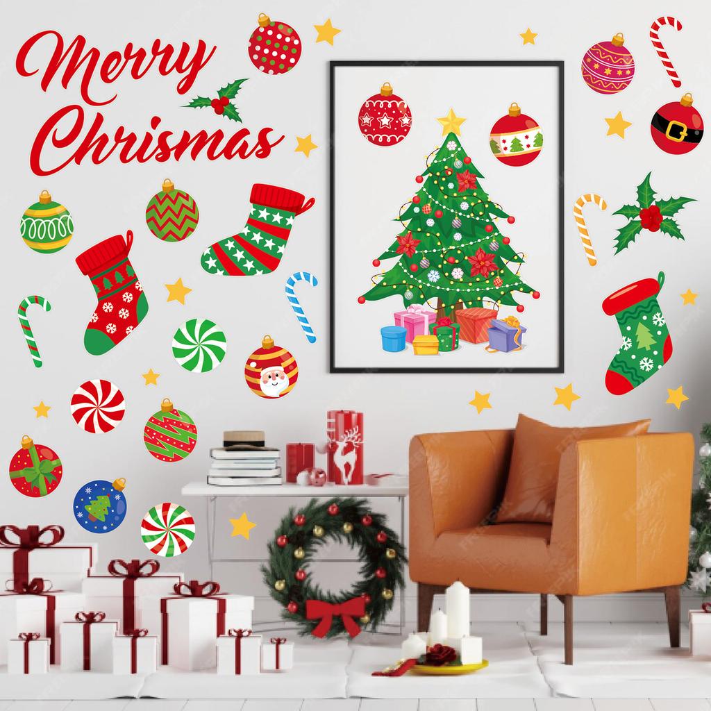 Christmas Plastic Self-adhesive Wall Stickers, Christmas Tree Candy Stickers, Party Room Wall Decorations, Christmas Decoration Wall Stickers