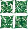 4Pcs Tropical Leaf Cushion Covers, Vibrant Green Monstera & Palm Print Pillow Cases For Sofa Bedroom Living Room 45X45Cm