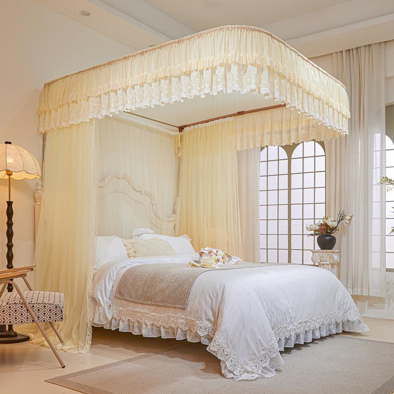 Double-layer Embroidered Lace Floor-length U-shaped Mosquito Net with Track System