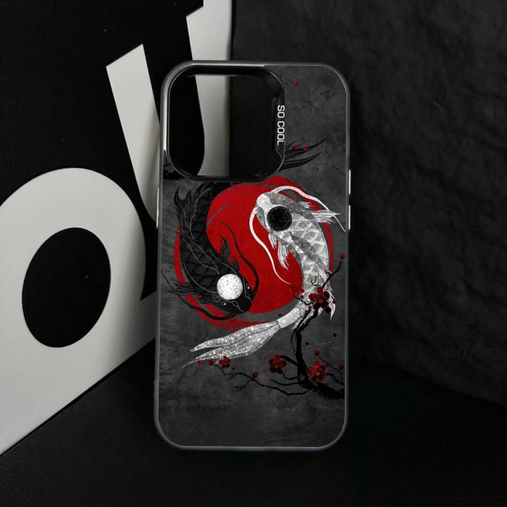 Art Fish Koi Carp Silver Plated Inside Phone Case For iPhone 17 16 15 14 11 12 13 Pro Max Plus X XR XS Max Colored