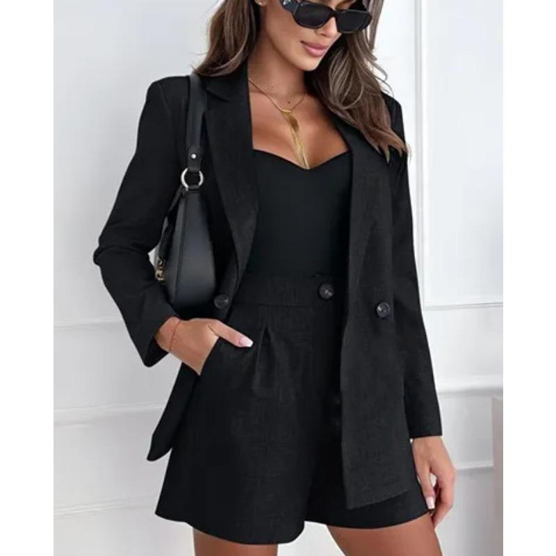 JKASHDK Damenmode, lässig, Frühling und Herbst, einfarbig, langärmelig, POLO-Ausschnitt, Hose, Hosenanzüge