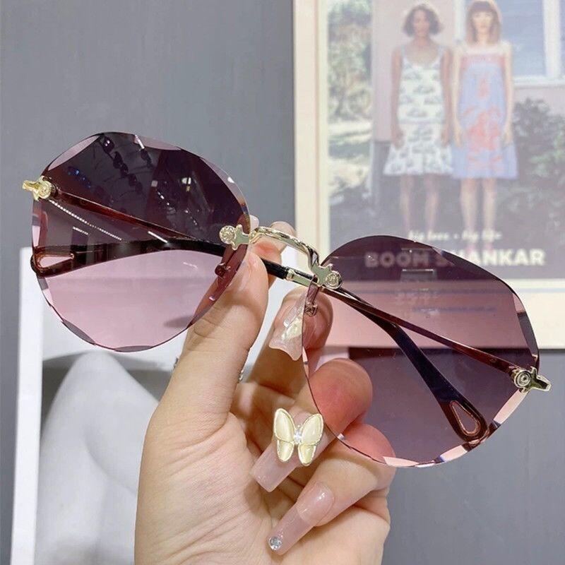 Borderless Trimmed Sunglasses, Femininity, Round Face, Large Frame, Thin, Uv-Proof Sunglasses.