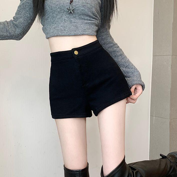 

Женские летние 2025 джинсовые шорты А-силуэта с высокой посадкой, черные, эластичные, облегающие XL 116-125 lbs