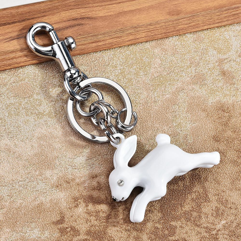Cute Running Bunny Keychain With Rhinestone Accents For Bag Decoration And Gift Idea