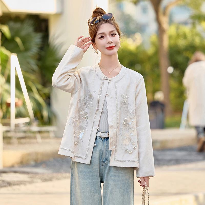 New Chinese Style Spring 2025 Beaded & Sequined Embroidery Short Jacket with Frog Button - YJ8517