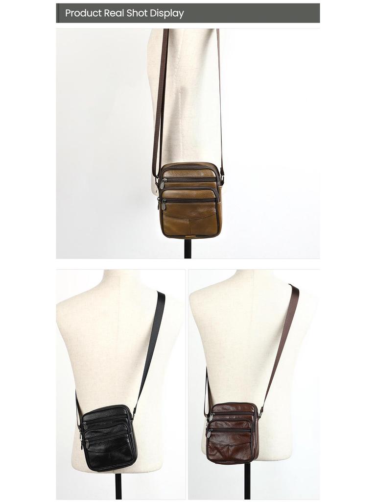 2024 Genuine Leather Men's Crossbody Bag, Simple Single Shoulder Design, Top Layer Cowhide.