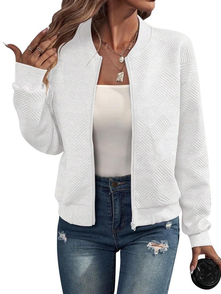 Solid Zipper Jacket Baseball Collar Casual Coat Women's
