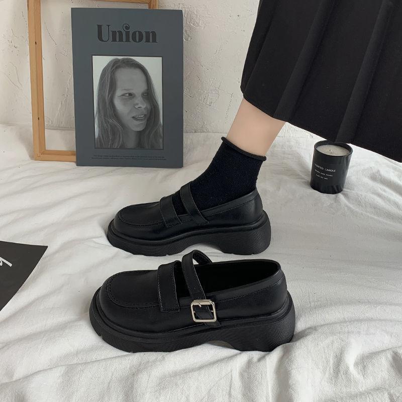 British small leather shoes women's spring spring spring with skirt French platform black retro Mary Jane shoes jk shoes Japanese