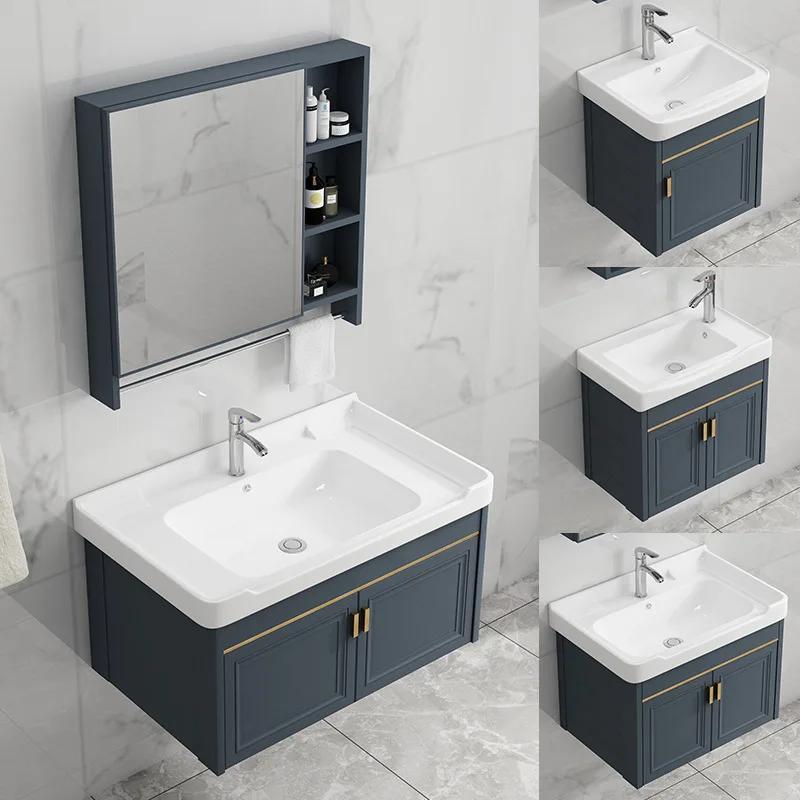 Nordic Home Bathroom Furniture Ceramic Sink Set Mirror Floor Metal Cabinet Toilet Shower Modern Display Bathroom Cabinet