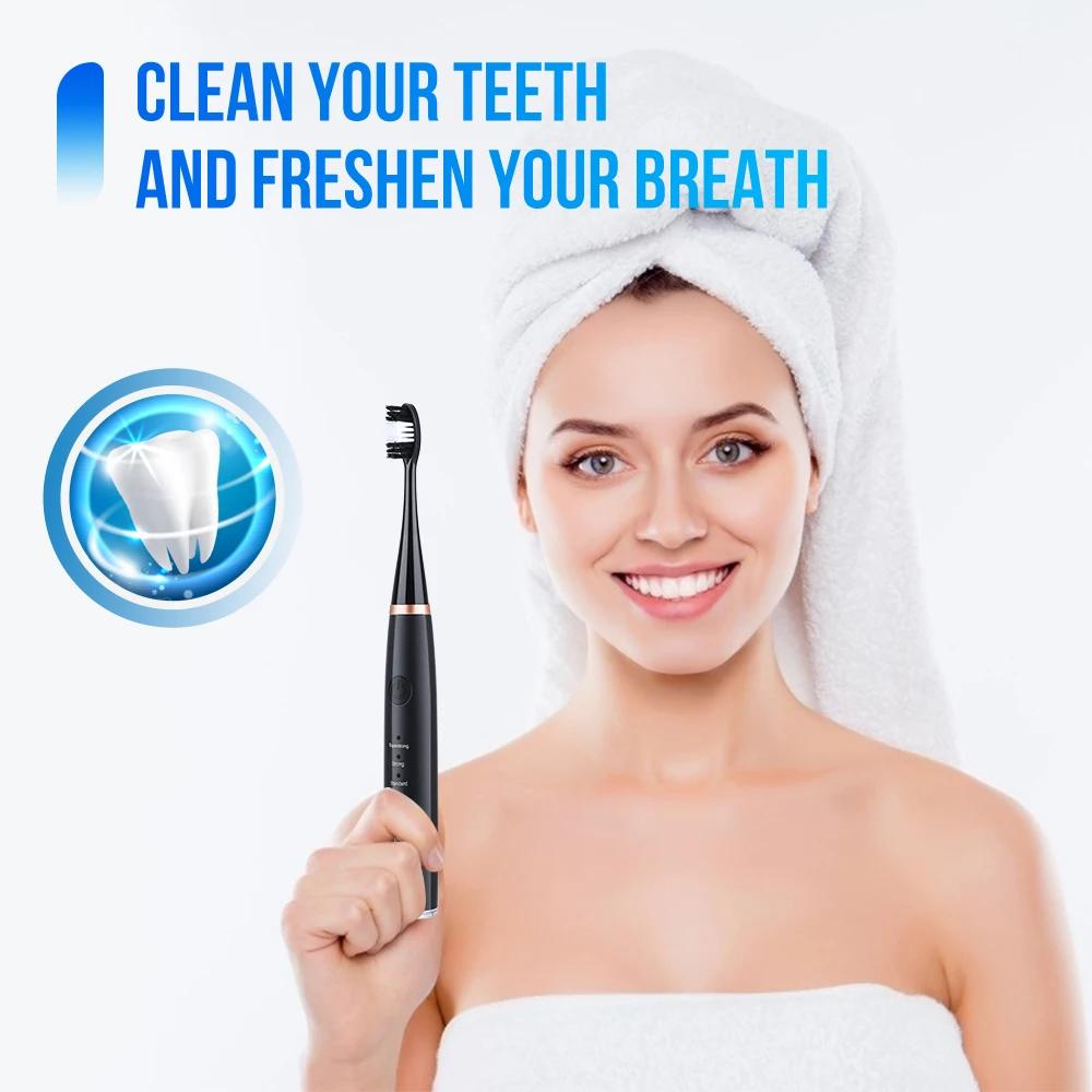 

Ultrasonic Electric Toothbrush Adult Smart Timing Tooth Brush Teeth Clean Whitening USB Rechargeable Toothbrush Replacement Head чёрный