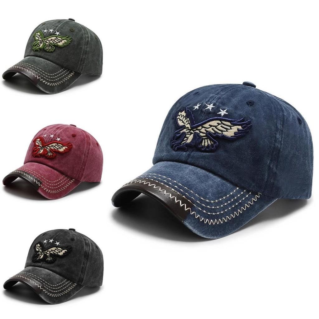 Vintage Distressed Eagle Embroidered Cotton Baseball Cap For Couples Spring Autumn Sun Protection Curved Brim Hat