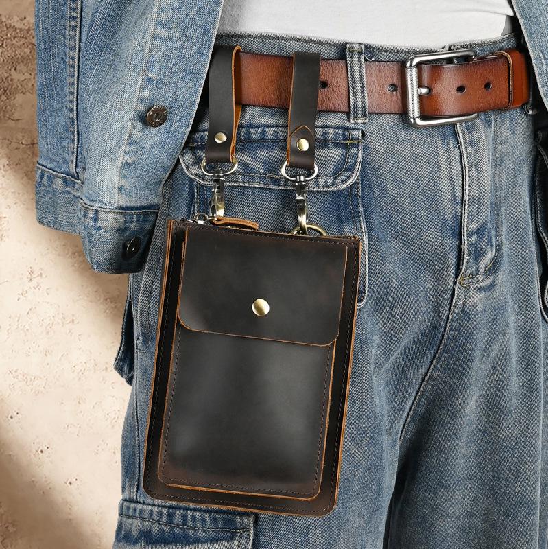 

Retro Genuine Leather Waist Bag – Multifunctional Crossbody Pouch for 6-inch Phones темно-коричневого