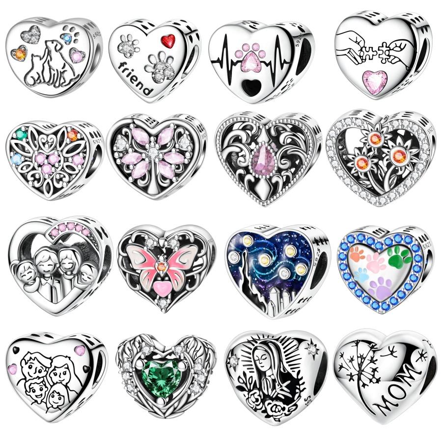 Copper Heart Sweet Family Love Charm Bead Charms for Bracelets and Necklaces Bead Charms Jewellery for Women Girls