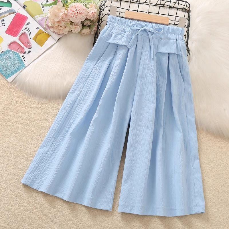 

Новые летние брюки для девочек, свободные широкие брюки, тонкие брюки с юбкой из семи частей 150 небесно-голубой