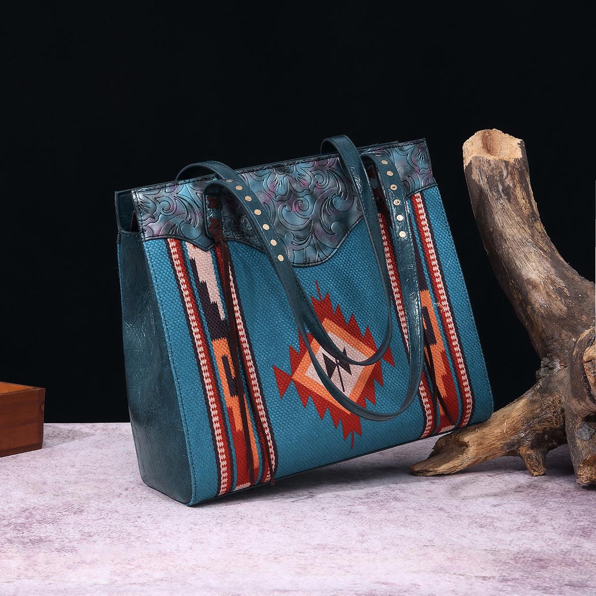 

Vintage Cotton and Linen Print Western Women s Shoulder Bohemian Handbag