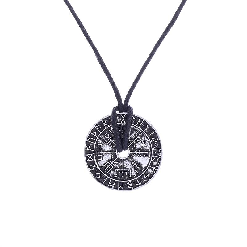 Rune Compass Pendant Necklace Men's Prayer Amulet Trend Accessory Friend Gift