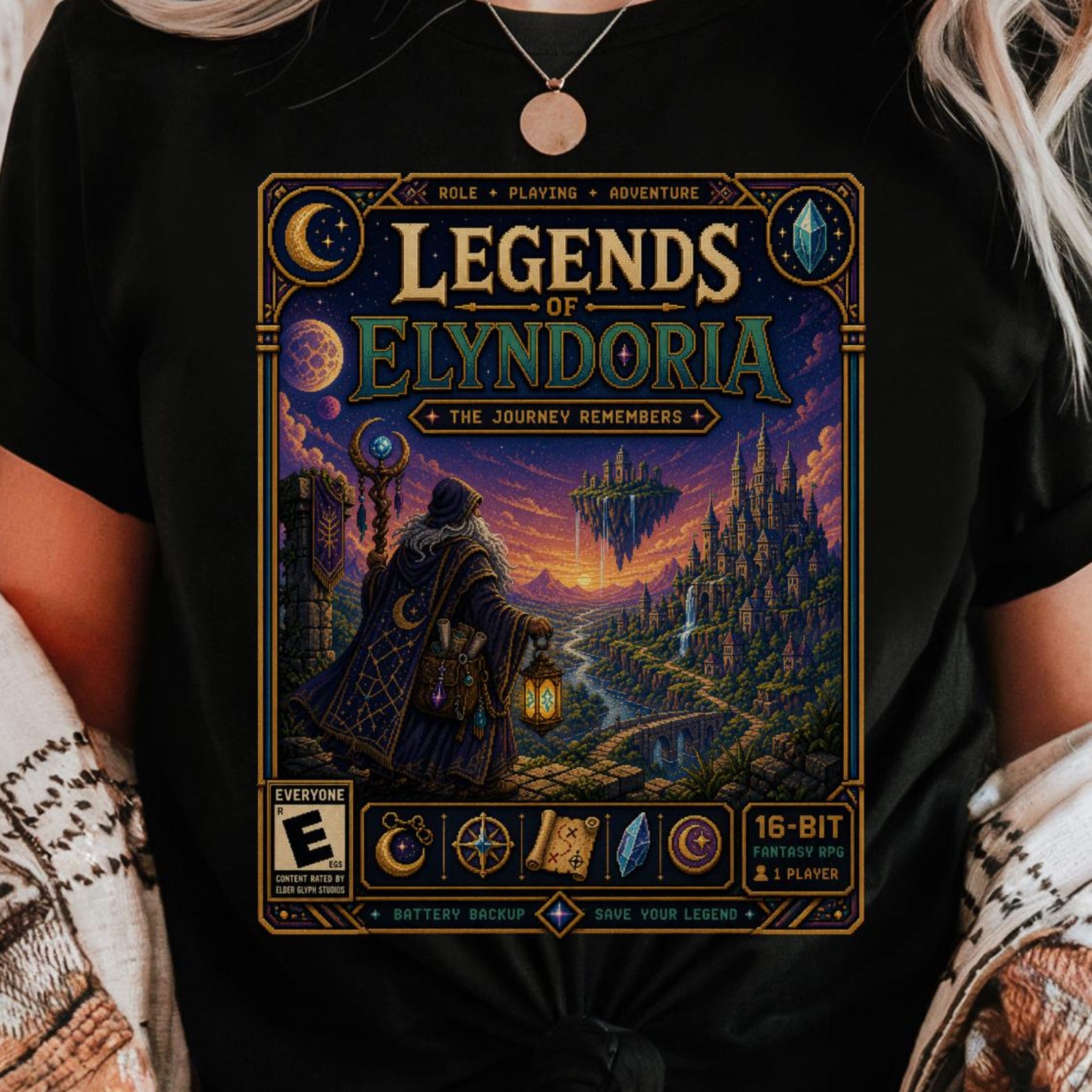 Legends of Elyndoria Shirt | Retro Fantasy Pixel Art RPG Tee S