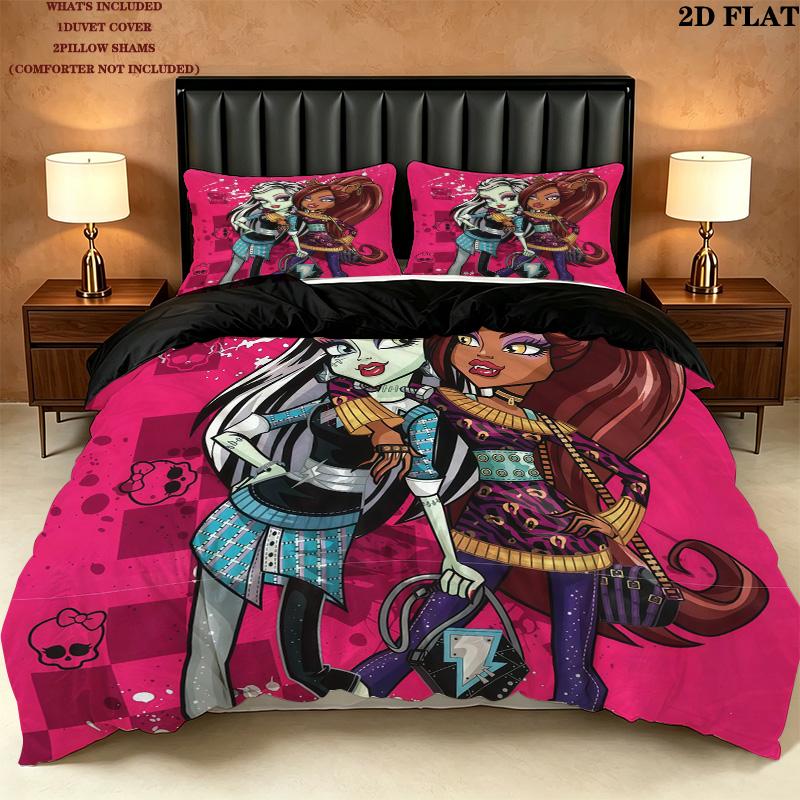 Monster High Pattern Bedding Quilt Set Home Decoration Gift (1 * duvet cover + 2 * pillowcase without core)