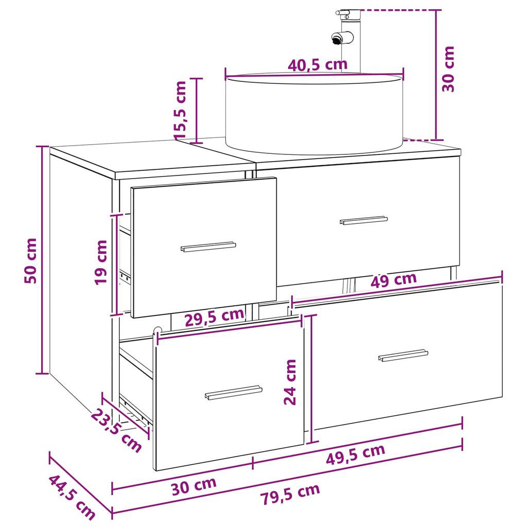 Bathroom Furniture Set 2 Pieces Black Oak Engineered Wood