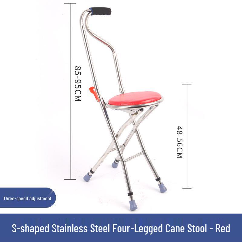 Adjustable Non-slip Folding Walker Stool for Elderly - Stainless Steel