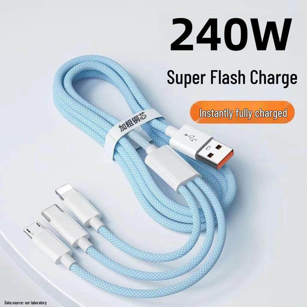 240W Fast Charging 3-in-1 Cable for Apple 13, Android, and Type-C.