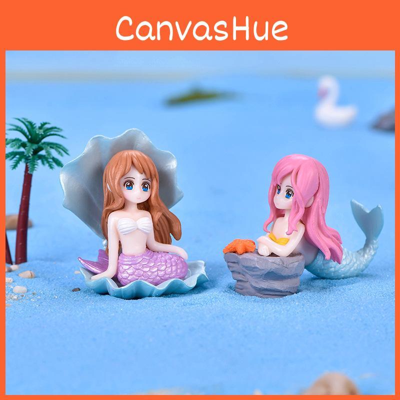 Plastic Cartoon Mermaid Figurine Shell Hair Yellow Pink Red Crafted Aquarium Ornament