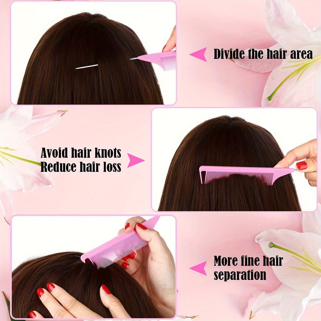 11 piece pointed tail comb set, suitable for hairstyle design, plastic comb teeth and metal handle, heat-resistant combing comb