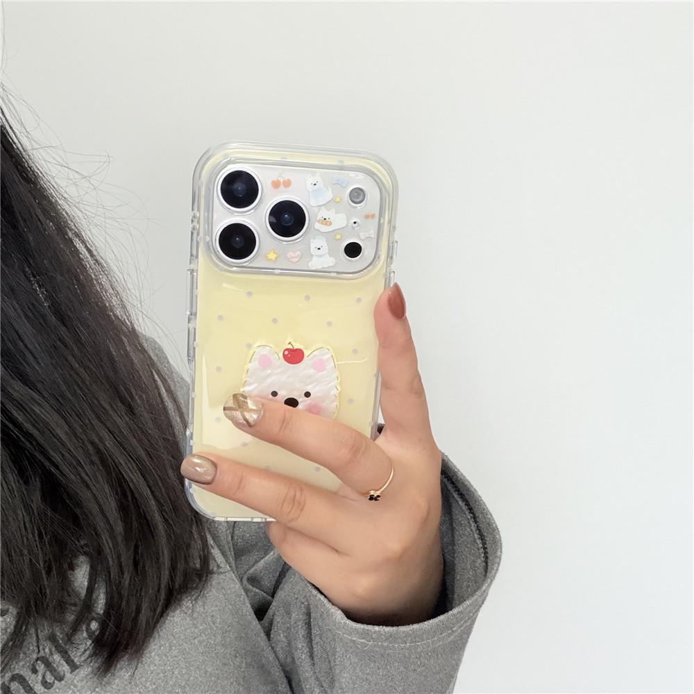

Custard Yellow Polka Dot iPhone 17 Pro Drop-proof Case with Cute Puppy Chain iPhone 16Pro